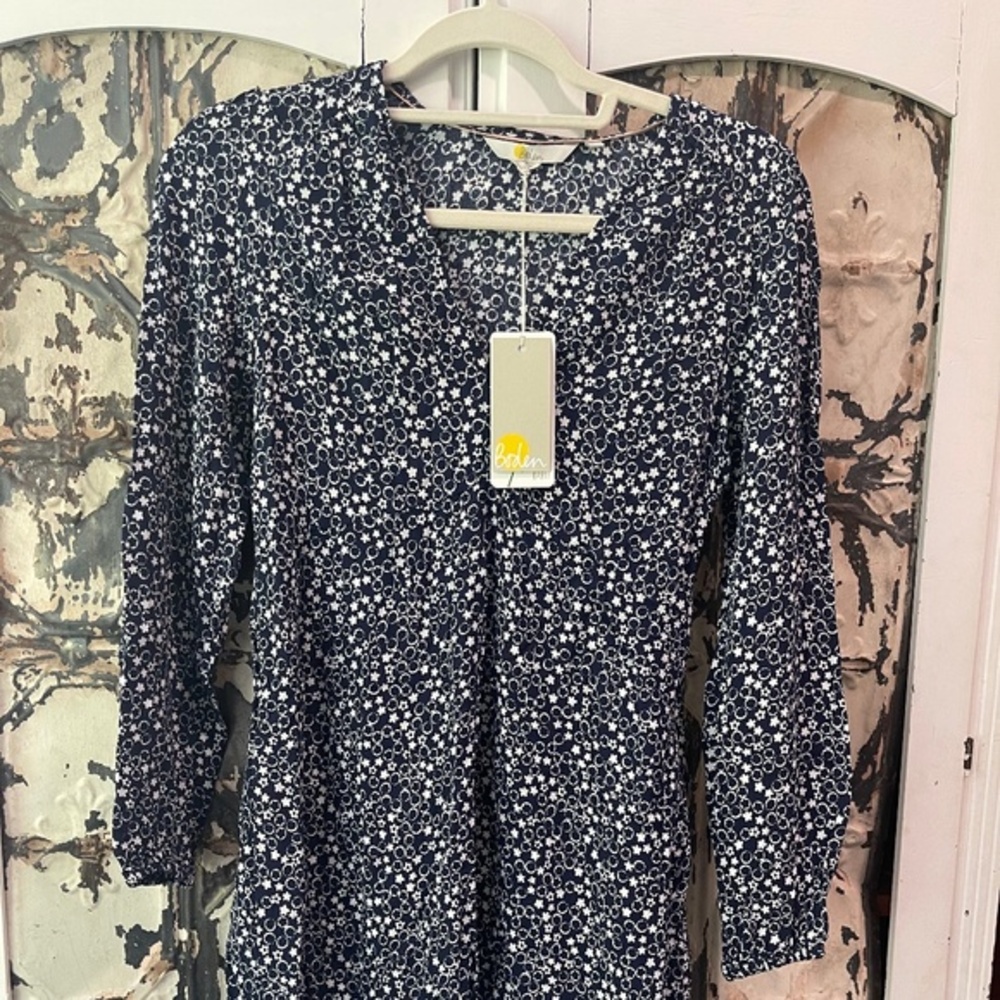 Boden, Navy & White, Mini floral print, Mini dress, Size 2P